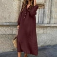 thumbnail image 2 of IROINNID Maxi Dress for Women Strapless V-Neck Shift Dress Winter V-Neck Long Sleeve Button Long Dress ,Burgundy, 2 of 6