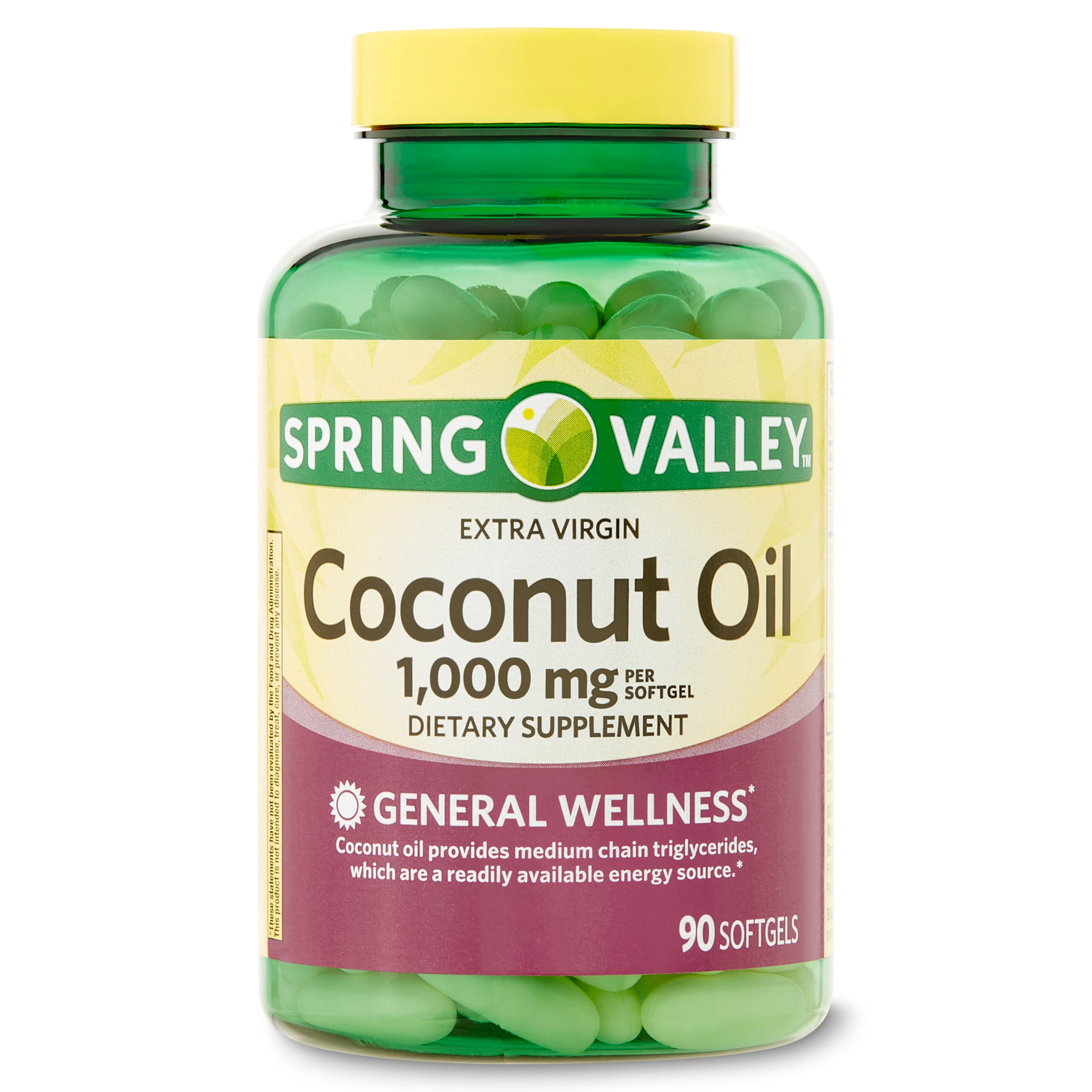 Spring Valley Extra Virgin Coconut Oil Dietary Supplement, Softgel Capsule, 1,000 mg, 90 Count