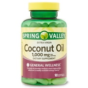 Spring Valley Extra Virgin Coconut Oil General Wellness Dietary Supplement Softgels, 1,000 mg, 90 Count