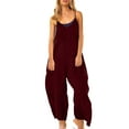 thumbnail image 2 of Wide Leg Solid Color Rompers,Women's Jumpsuit Casual Summer Bib Pants Bottons Romper With Button Pockets Less, 2 of 7