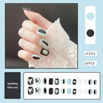 24PCS Blue French Glue on Nails Set for Women Girls,Short Square Paint Heart Fake Nails Acrylic Shine Glossy Stick on Nails for Office Daily Wedding,Full Nail Wrap Gift for Valentine's Holiday