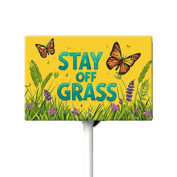 Eveokoki Stay Off Grass Sign with Metal Stakes, 12" x 8" Stay Off Grass Aluminum Signs, UV Protected, Weatherproof, Ink Printing, Fade Resistant, Easy to Mount