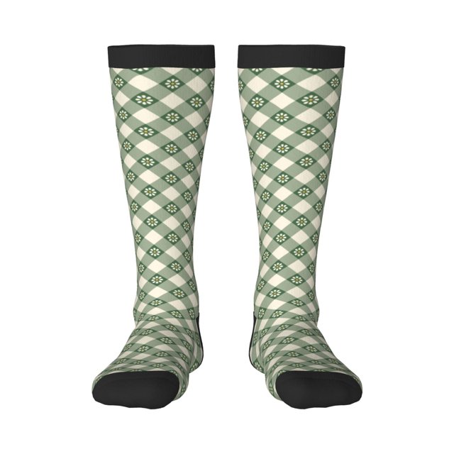 Balery Daisy Plaid Green Calcetines novedosos Calcetines deportivos Calcetines hasta la rodilla Calcetines de algodón Calcetines originales y geniales