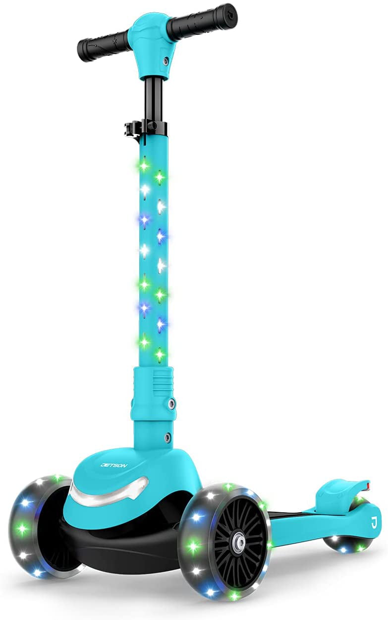 Ages 3+ Jetson Jupiter Mini Kids 3-Wheel Light-Up Kick Scooter Includes  Lights on Stem & Wheels Easy-Folding Mechanism 8 Different Light Patterns Adjustable Handlebar  | Rear Brake