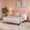 thumbnail image 3 of QinaQin Base de cama Full tapizada en terciopelo color rosa, con cabecera ajustable y diseño capitonado, sin necesidad de box spring, 3 of 8