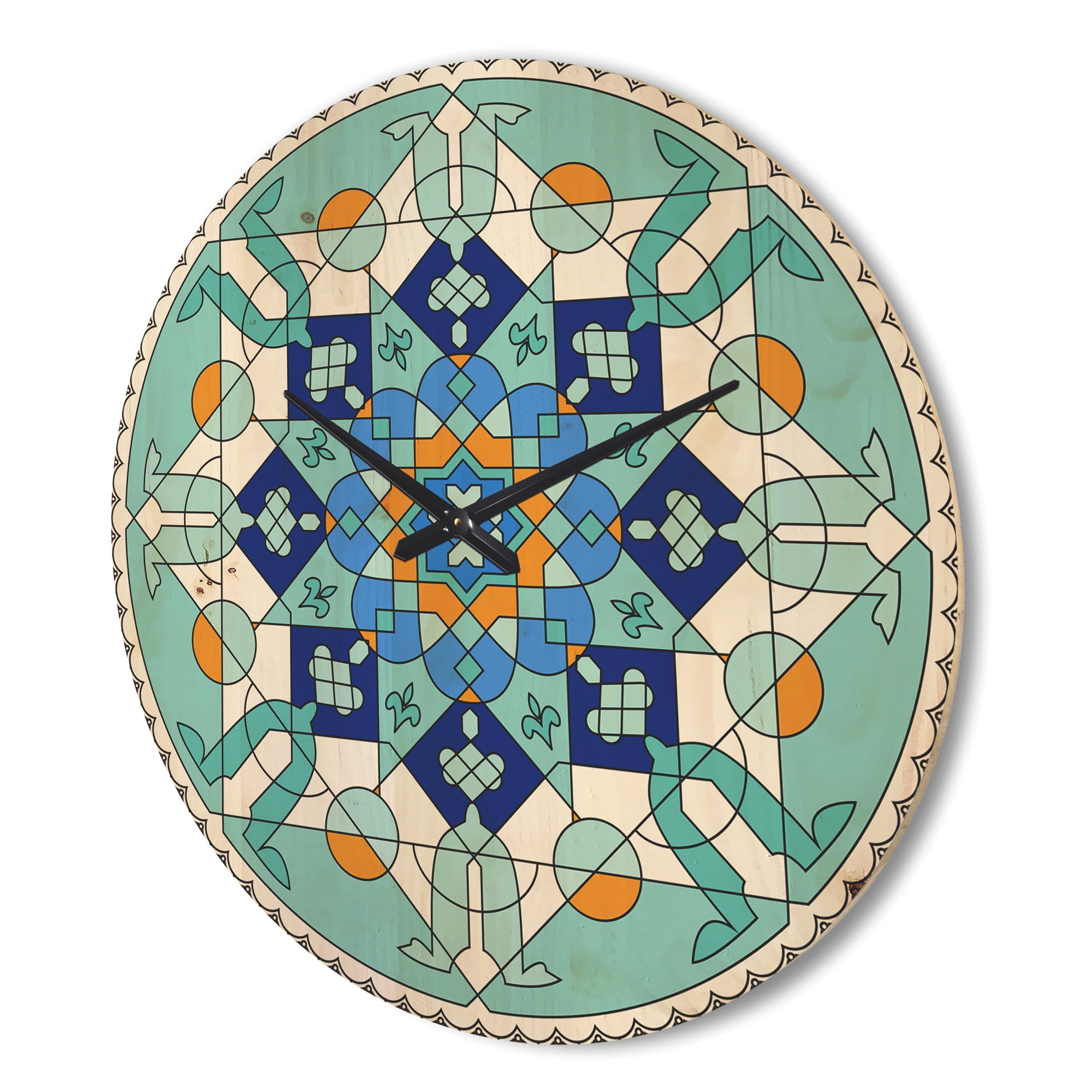 Designart 'Beautiful Blue Morroccan tile ' Modern Wood Wall Clock