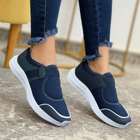 

Cathalem Sneaker Booties for Women with Heel Ladies Fashion Leather And Mesh Splicing Breathable Soft Sneaker Wedges for Women Dark Blue 7.5