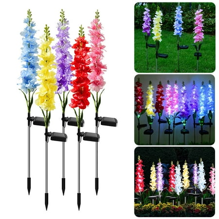 Gustave Outdoor Solar Garden Stake Lights Waterproof LED Fairy Hyacinth Flower Light Lawn Landscape Lighting for Pathway Yard Decorative  2 Pcs  Yellow