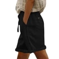 thumbnail image 6 of GUACER Women's Linen Shorts Fashion Bermuda Drawstring Pockets with Hollow Side Beach Shorts, 6 of 9
