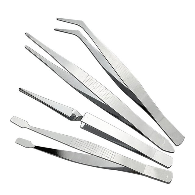 Juego de 4 pinzas combinadas de acero inoxidable con punta acodada, pinzas para ahorrar mano de obra y clips para sellos de boca plana invertida.