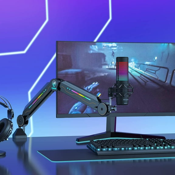 RGB Boom Arm, TONOR Adjustable Mic Stand with RGB Light for HyperX QuadCast/Blue Yeti/Shure SM7B T90
