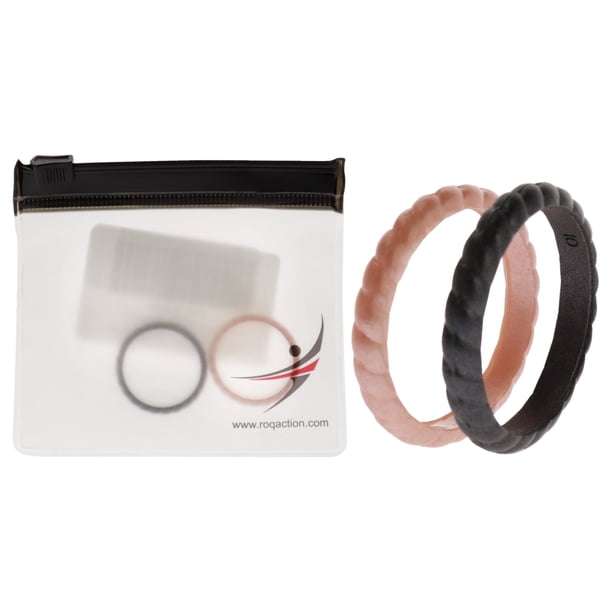 Juego de anillos trenzados apilables de boda de silicona - Rosa-Negro de ROQ para mujer - Anillo de 2 x 10 mm