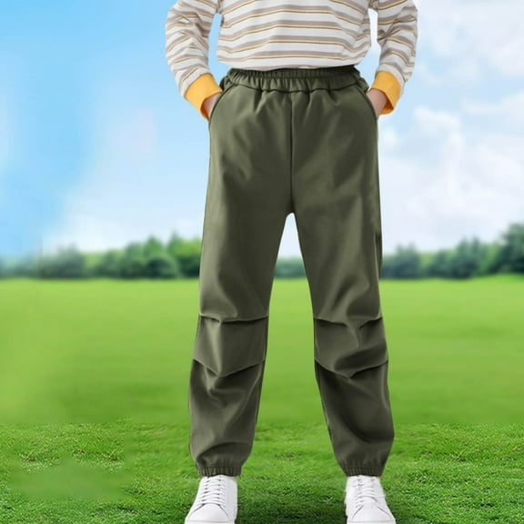 Boys Quick-Dry Cargo Pants with Pockets Lightweight Elastic Waist Trousers 5-16 Years Teens Kids Casual Solid Tapered Leg Joggers Pant