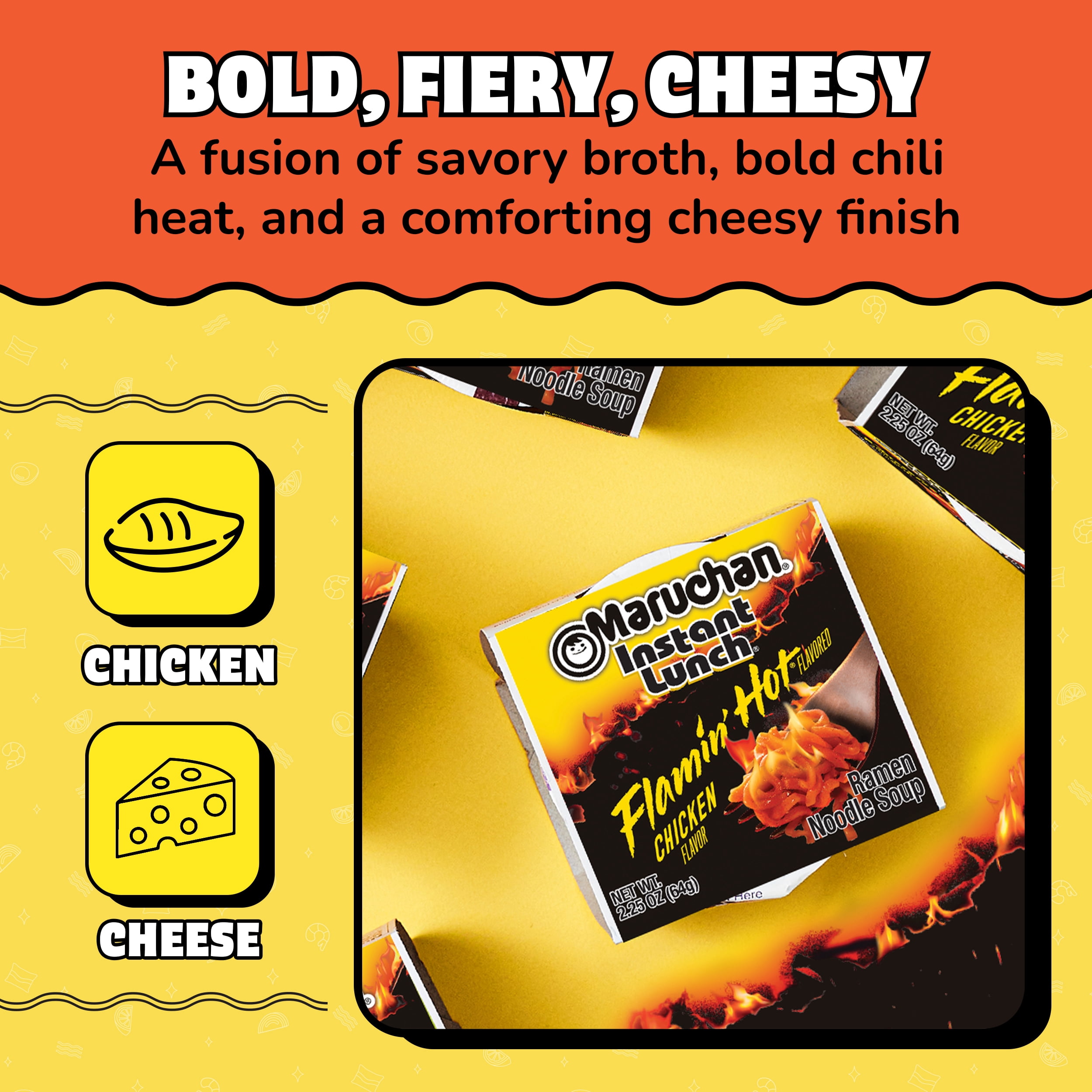 Maruchan Instant Lunch Ramen Noodles, Flamin’ Hot® Flavored Chicken Flavor, 2.25 oz Cup