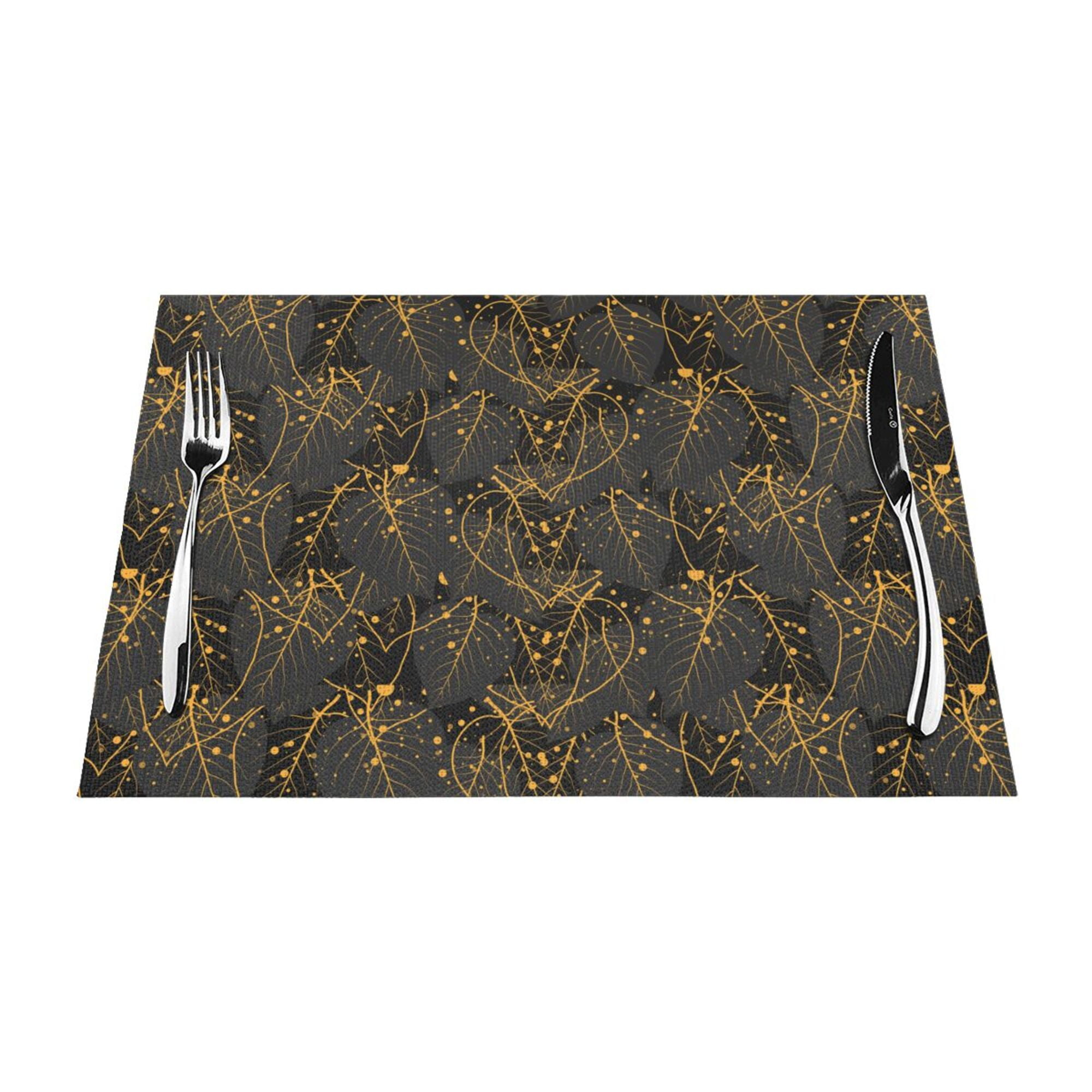 YFYANG Washable Heat-Resistant Placemats, 70% PVC/30% Polyester, Black Leaf Texture Kitchen ...