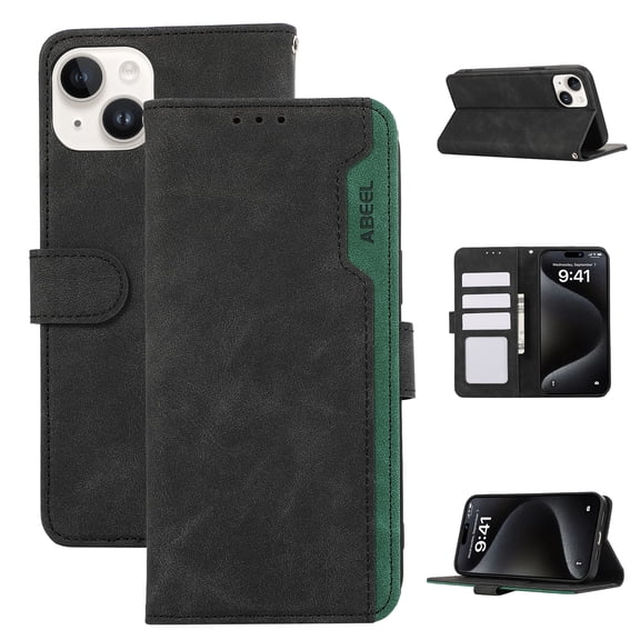 SaniMore Case Wallet for iPhone 14, RFID Blocking PU Leather Kickstand Flip Cover with 3 Card Slots [TPU Protective Interior Shell], Magnetic Folio Compatible with iPhone 14, Black