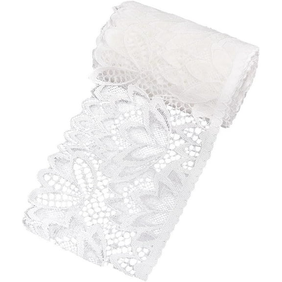 10 Yards 4Inch White Stretchy Lace Ribbon Polyester Sewing Lace Trim Fabric Elastic Trim Fabric with Floral Pattern Perfect