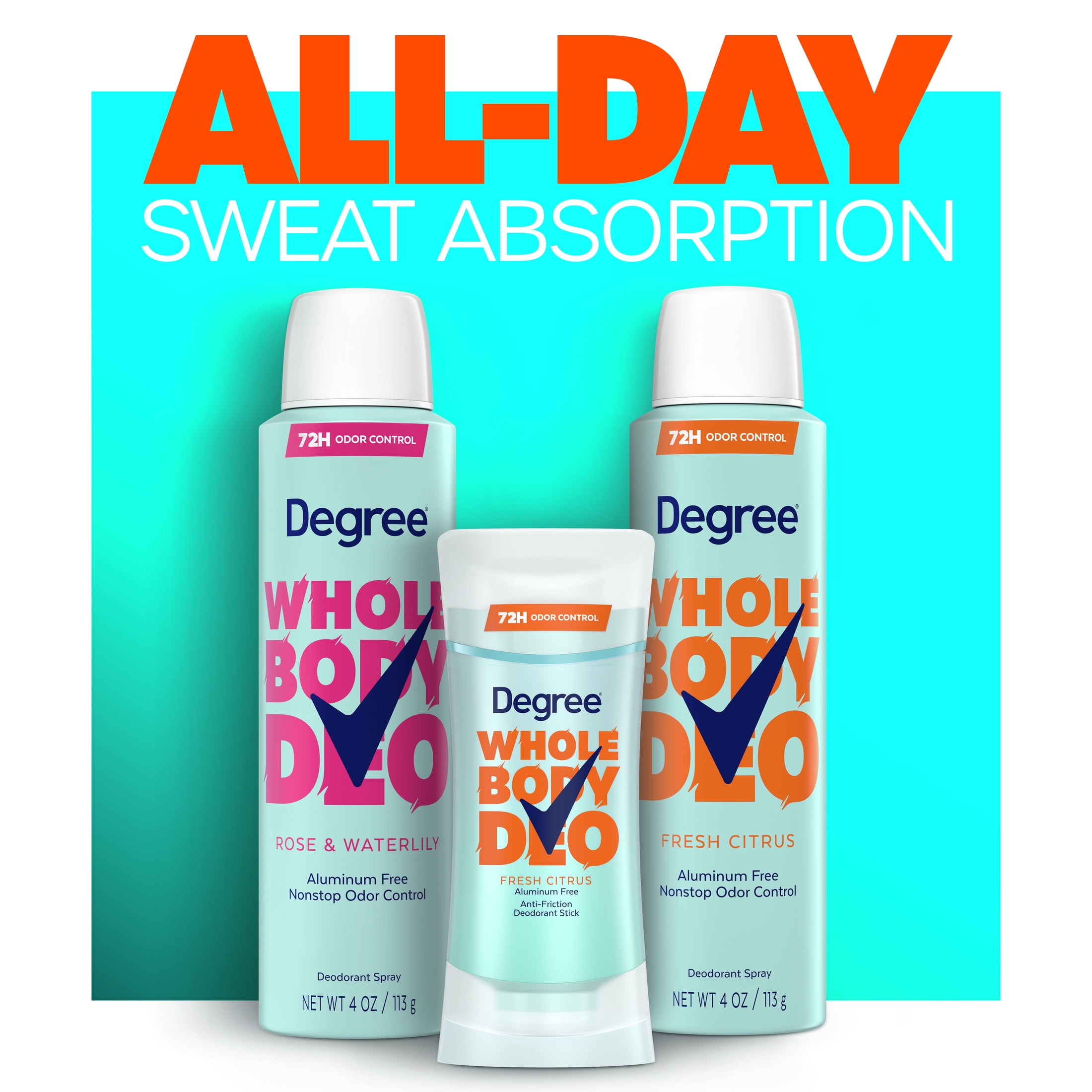 Degree Women Whole Body Deodorant Spray for Women Fresh Citrus Scent Aluminum Free, 4 oz
