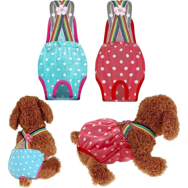 Female Dog Diaper, 3 Packs Suspender Hygienic Dog Pants Washable and Reusable, Physiological Diaper Panty Menstrual Underwear for Small Dog (L)