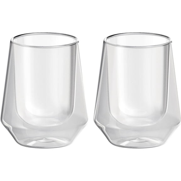 Elle Decor Set of 2 Double Wall Insulated Glasses, 8 oz Borosilicate Glasses for Hot and Cold Drinks, Clear