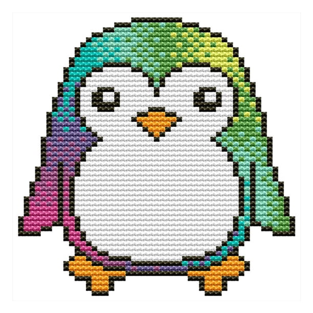 (KB232) Hilo Algodón Ecológico Bordado Feiman 14CT 2 Hebras Impresión 14*15cm Kit Serie Dibujos Animados Punto Cruz Pequeño Pingüino