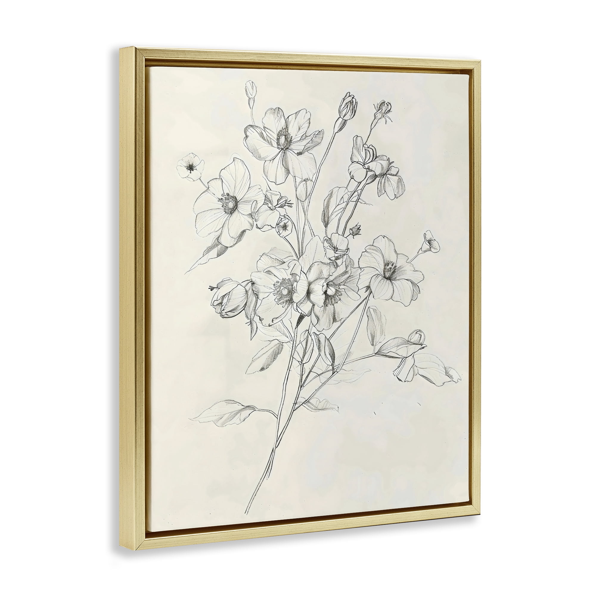 Stupell Industries Wildflower Outline Study Gold Framed Floater Canvas Wall Art, design by Creative Studio