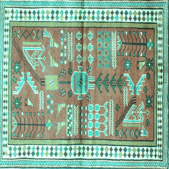 Ahgly Company Indoor Square Animal Turquoise Blue Traditional Area Rugs, 3' Square