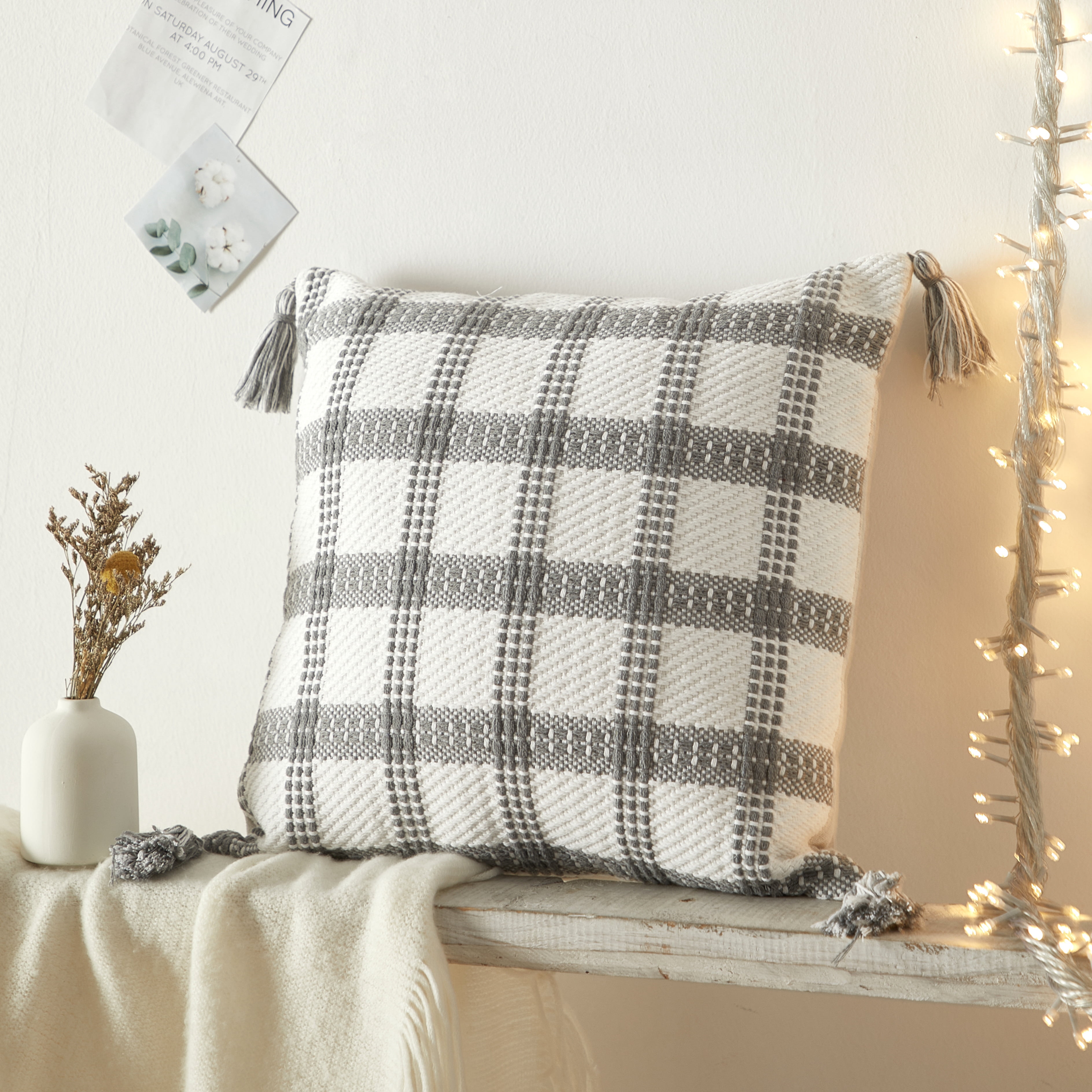 (2 pack) Mainstays Window Plaid Square Decorative Pillow, Gray 18" x 18"