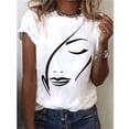 thumbnail image 1 of Camiseta informal con estampado de cara para mujer, ropa de calle de manga corta, estilo Harajuku, gran oferta, 1 of 5