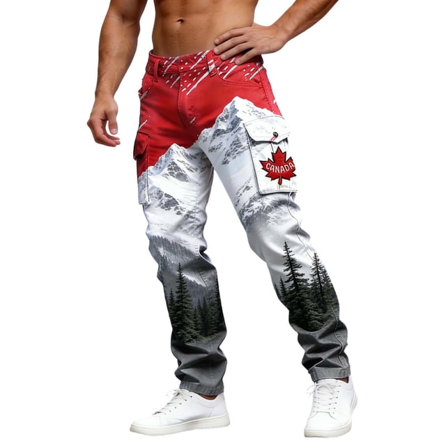 Casual Pants With Pocket Print Utility Design For Independence Day Celebration Designed For Everyday Comfort And Workwear Style Trousers