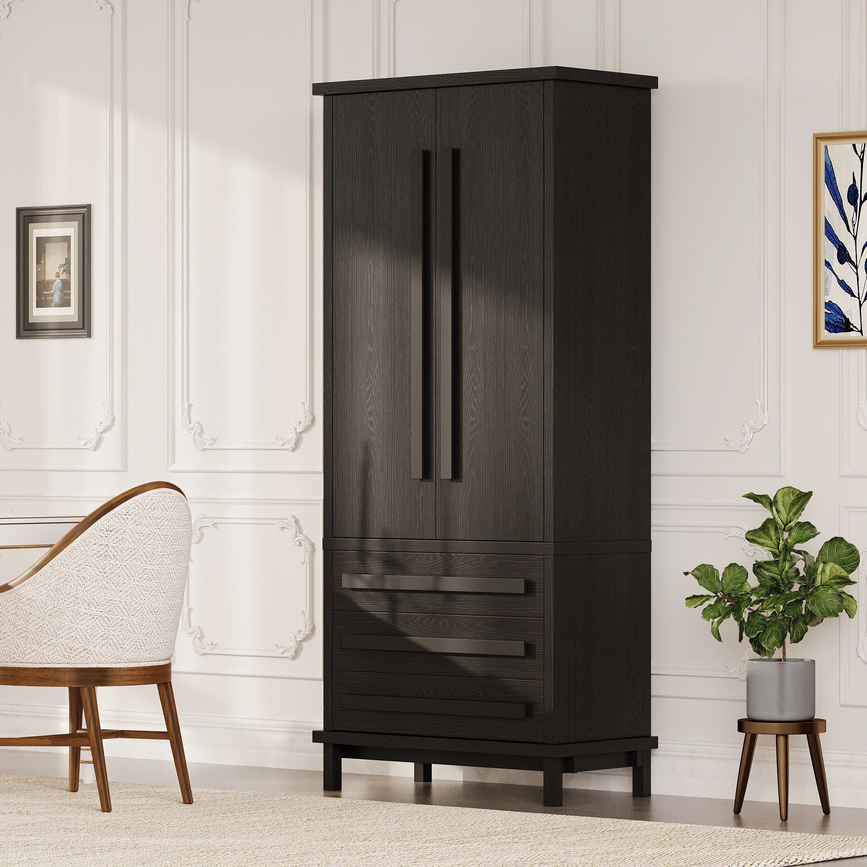 Euroco 70" Kitchen Pantry Cabinet,Large Food Storage Pantry Cabinet with 2 Cabinet Shelves,6 Door Shelves & 3 Drawers,Freestanding Tall Cupboard for Kitchen, Dining Room, Living Room, Bathroom,Black