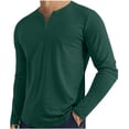 thumbnail image 3 of YODETEY Men’s Lightweight Henley T-Shirt with Long Sleeve,Mens Casual Fit Basic Pullover T-Shirt,Big and Tall Green,Size L, 3 of 7