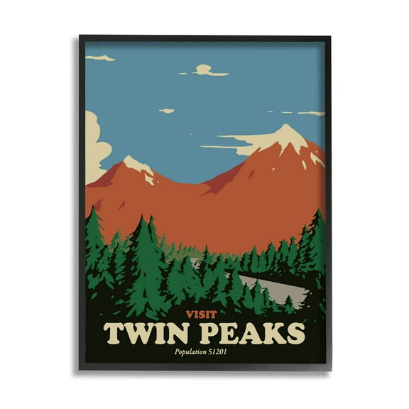 Stupell Industries Visit Twin Peaks Mountain Landscape Graphic Art Black Framed Art Print Wall Art, Design by Matheus Lopes Castro