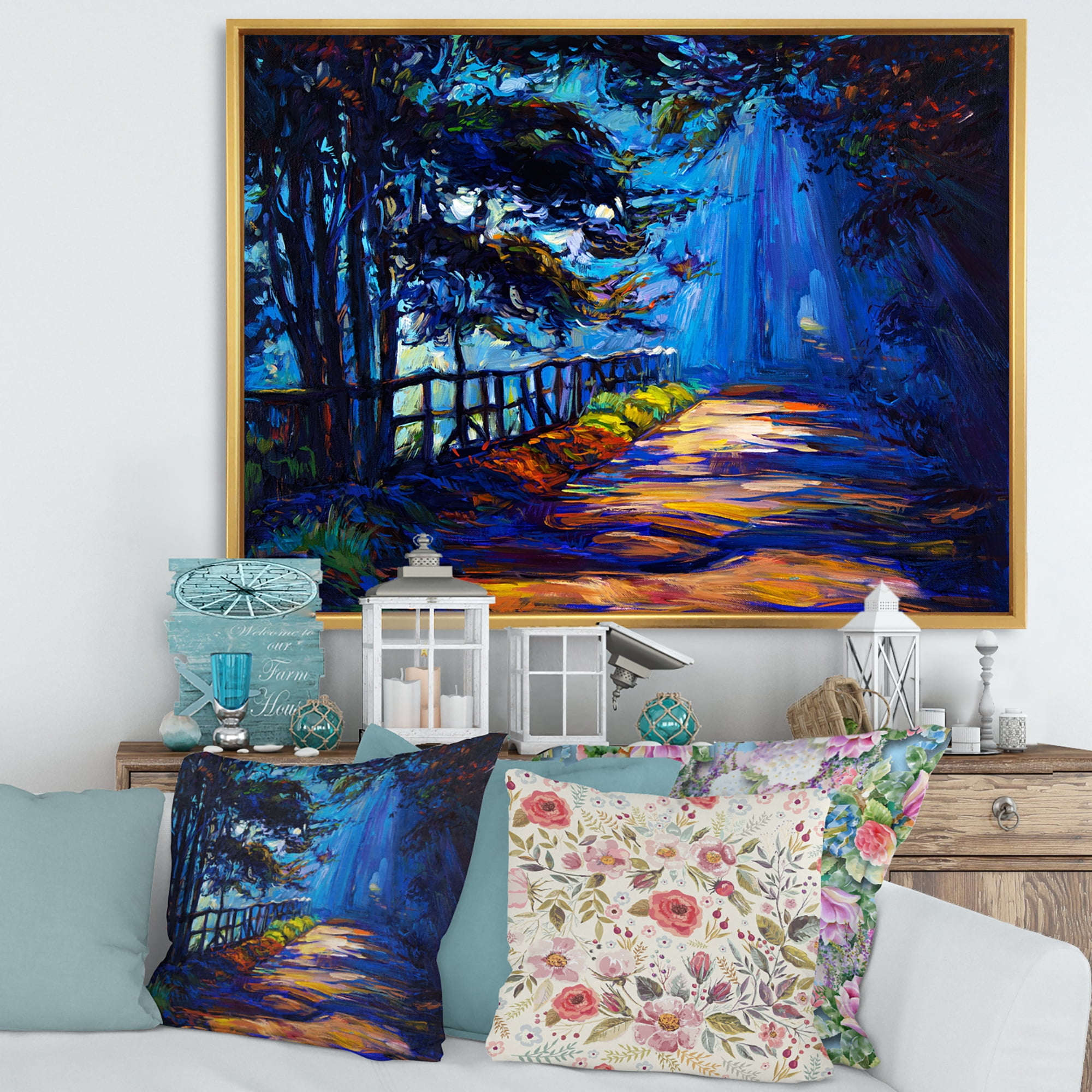 Park Road In The Afternoon Shadows 32 in x 24 in Framed Painting Canvas Art Print, by Designart