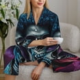 thumbnail image 6 of Honeii Punk Style Blue Haired Skull print Women's Pajama Sets Long Sleeve Button Down Sleepwear Nightwear Soft Pjs Lounge Sets-X-Large, 6 of 7