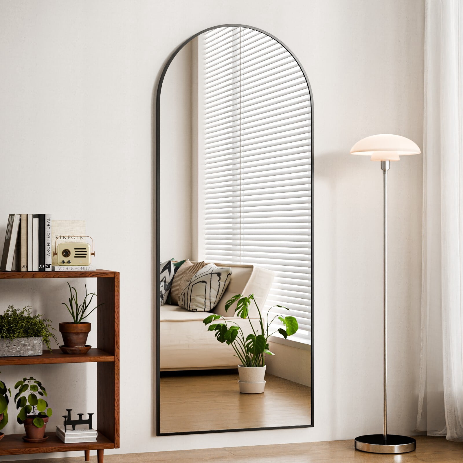Easy4Home 68"x22" Arched Full Length Mirror with Aluminum Alloy Frame Freestanding Floor Dressing Mirror, Black
