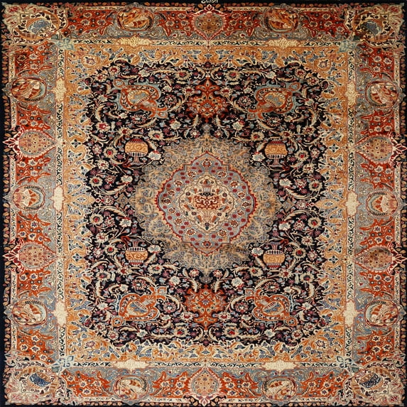 Ahgly Company Machine Washable Indoor Square Traditional Light Copper Gold Area Rugs, 4' Square