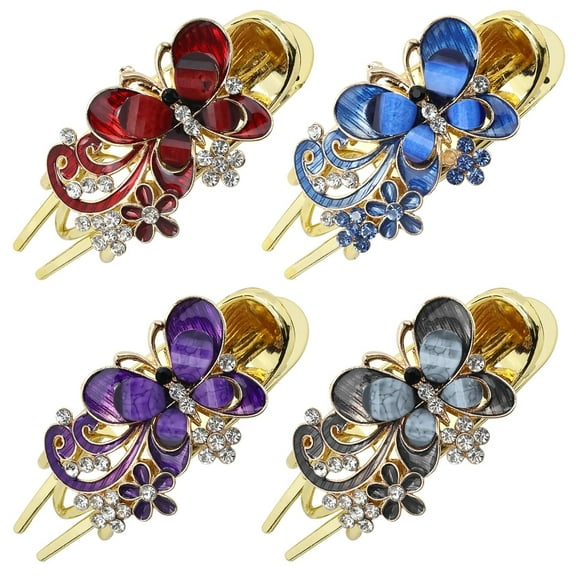 4 Pack Colorful Butterfly Hair Clips Sparkly Rhinestone Decorative Duckbill Hair Claw Clips Glitter Bling Hair Barrette Hair Pins Bun Twist Hair Grip Holder Hair Accessories for Women Girls