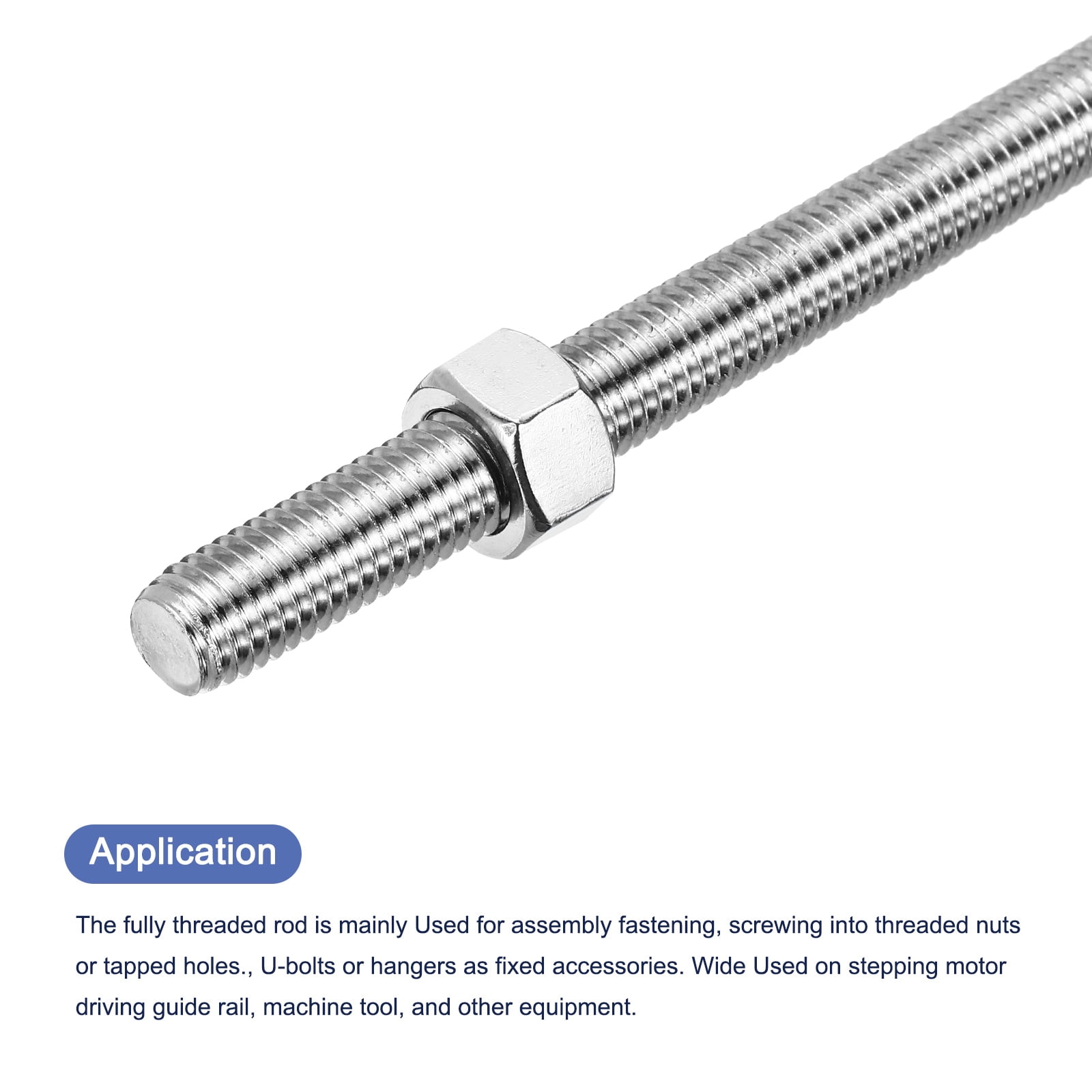 2Pack M14 x 250mm Fully Threaded Rod with 4 Pack Hex Nuts, 1.25mm Thread Pitch 304 Stainless Steel