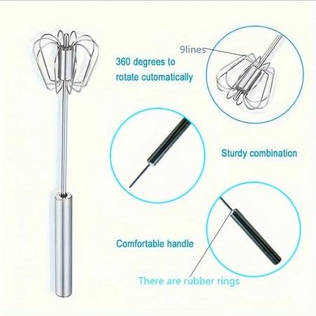 Stainless Steel Semi-Automatic Hand-Press Whisk – Portable Rotary Mixer for Whipping, Frothing, Beating & Stirring, Handheld Kitchen Tool (10IN)