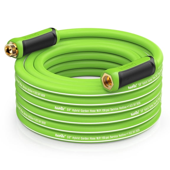 RainPoint 50ft Heavy Duty Garden Hose, 5/8" Flexible Water Hose with Swivel Handle Brass Fittings, Hybrid Rubber Hose