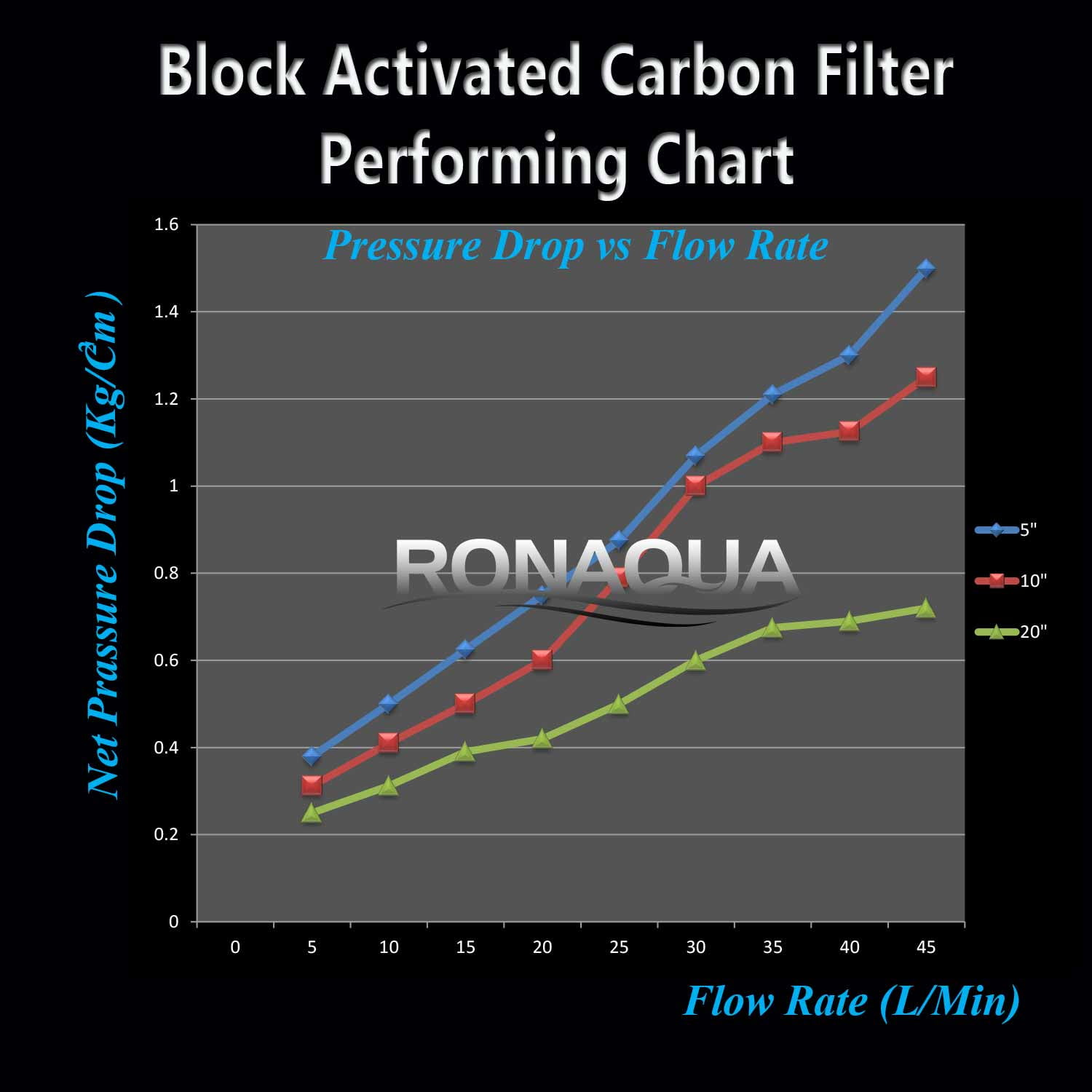 Big Blue CTO Carbon Block Water Filters 4.5" x 20" Whole House Cartridges by Ronaqua (6 Pack)