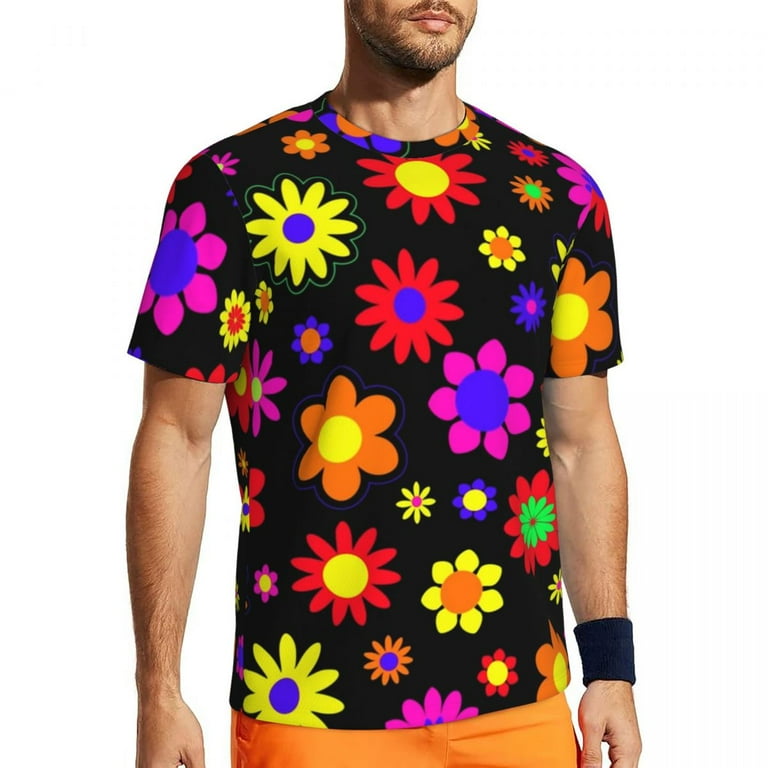 T Shirt For Men Retro Bright Flowers Gym Summer Hippie Flower