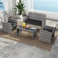 thumbnail image 3 of 4 Piece Patio Wicker Furniture Set, Outdoor Heavy Duty Rattan Cushioned Chairs, Loveseat and Tempered Glass Coffee Table, for Backyard, Balcony, Poolside (Black), 3 of 9