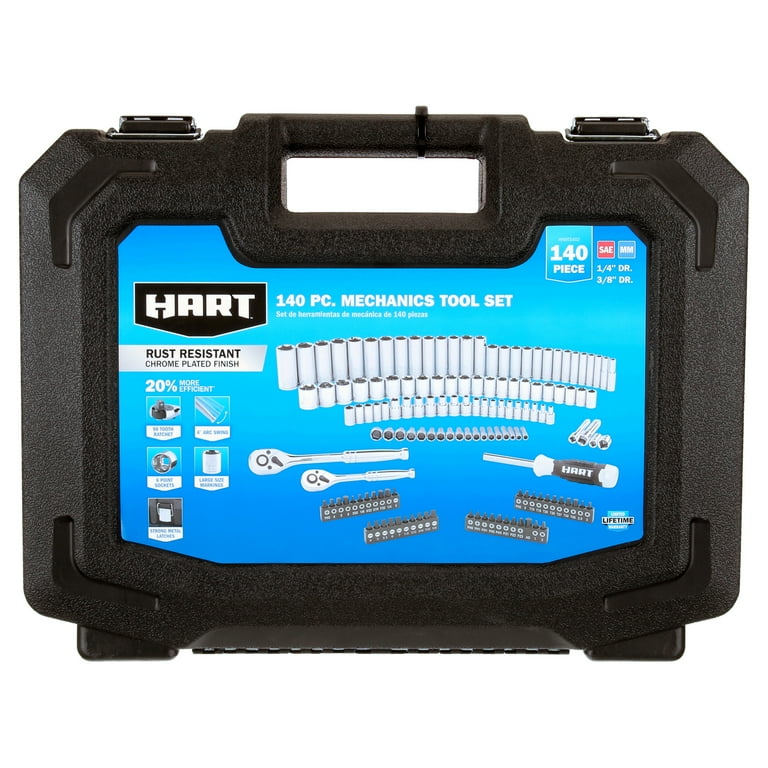 HART 140-Piece 1/4 and 3/8-inch Drive Mechanics Tool Set, Chrome