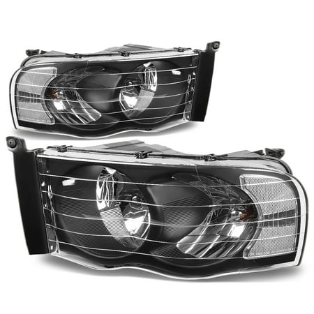 For 2002 to 2005 Dodge Ram Truck 1500 / 2500 / 3500 Black Housing Clear Corner Headlight Headlamp 3rd Gen 03 (Best Aftermarket Headlights For Dodge Ram)