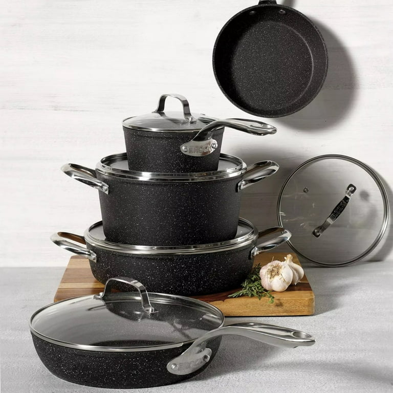 The Rock By Starfrit 060707-001-0000 The Rock By Starfrit 10-Piece Cookware  Set With Bakelite Handles & The Rock By Starfrit 060702-004-0000 The Rock  By Starfrit 8 Fry Pan With Bakelite Handle (Sand) 