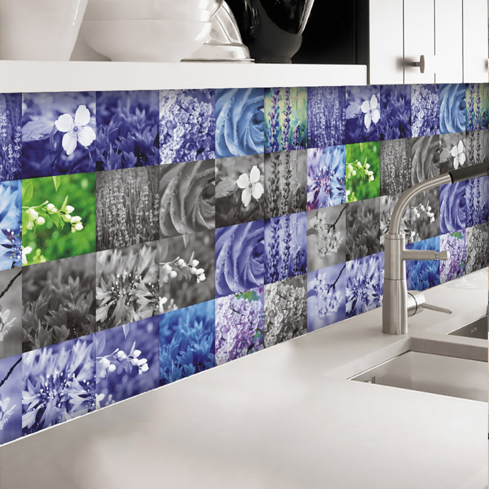 Clearance！5.9"x5.9"24pcs Multicolor Heat Resistant Peel and Stick Tile Splashback,Premium Backsplash Peel and Stick Tile for Kitchen Bathroom Stick Subway Tiles