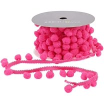 Polyester Ribbons with Pom Pom Balls Garment Accessory Fuchsia 3/4~1 inch(20~25mm) about 5.47~6.56 Yards(5~6m)/Roll