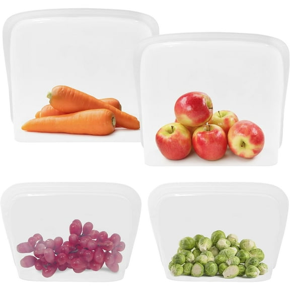 Extra Large Pure Silicone Bags 106fl oz - LFGB Certified Reusable Food Storage Bag - Stand up Gallon Bags for Cook Store Sous Vide - Oven Dishwasher Safe 46oz&106oz 4 Pack Clear